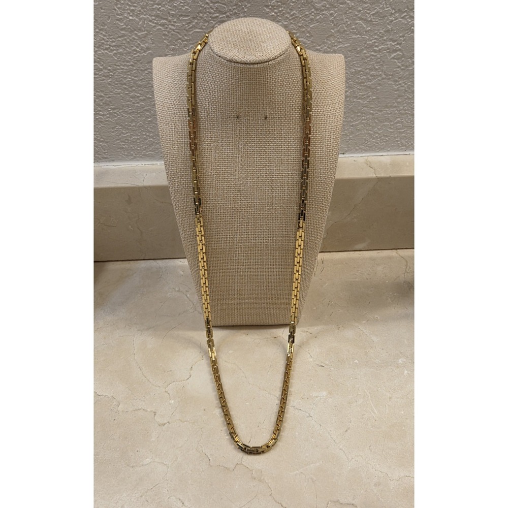 Heavy Vintage 1990s Monet‎ Gold-tone Square Linked Chain Necklace 31"